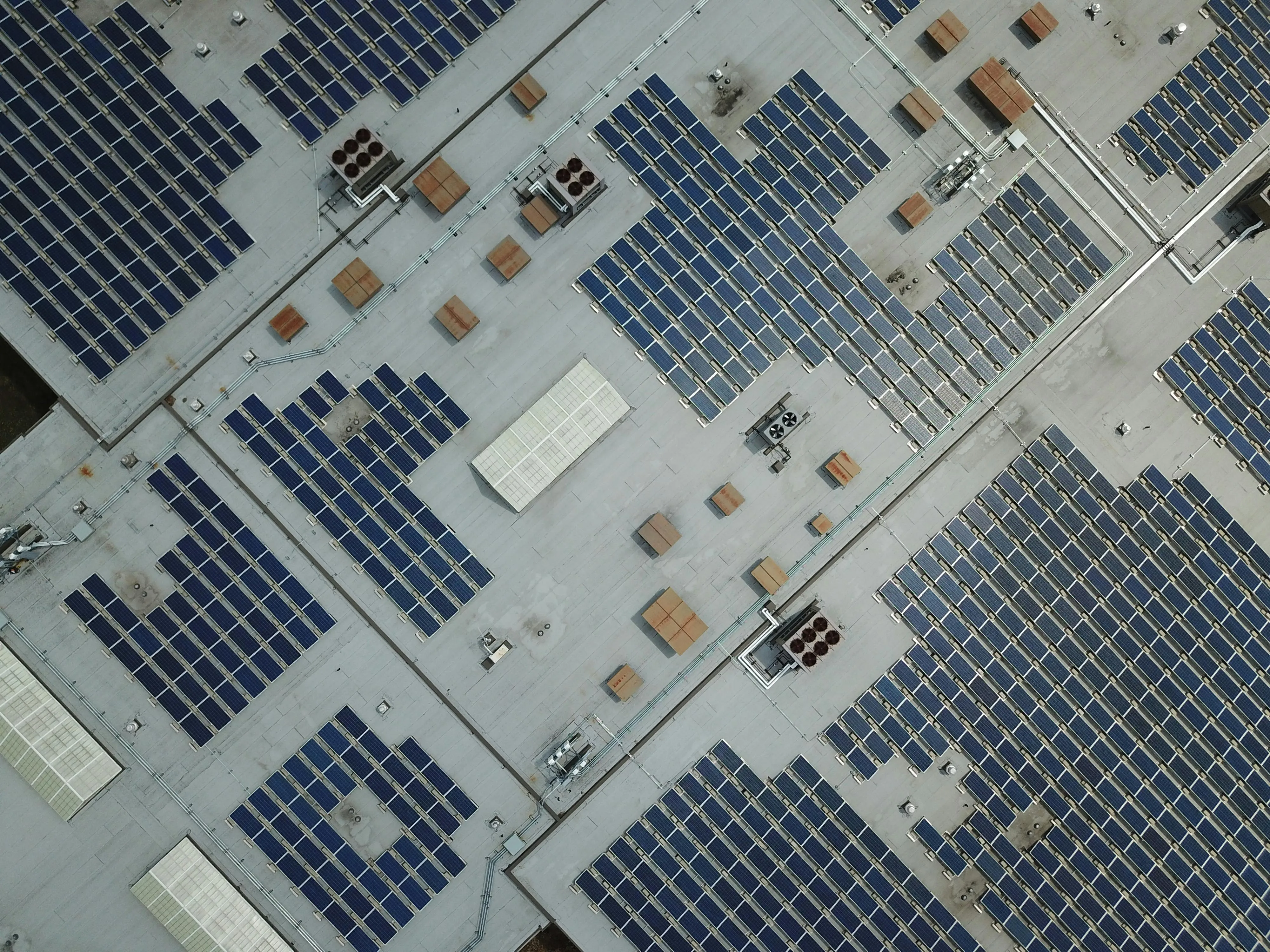 Aerial view of rooftop solar